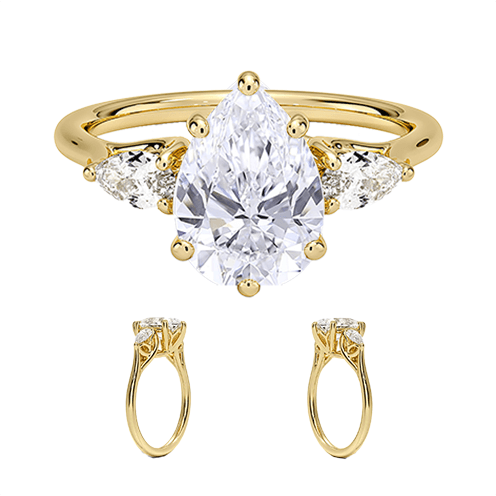 Trellis Three Stone 2.5ct E VVS2 Pear Water Drop Lab Diamond Engagement Ring (PE 6123)