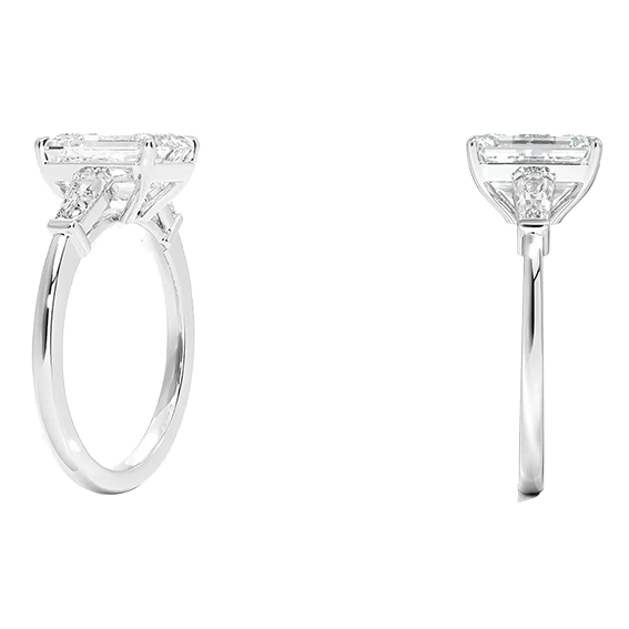 Tapered Baguette Center 3ct E VVS2 Emerald Lab Diamond Engagement Ring Low Profile Single Prong Lab Diamond (EM 4126)