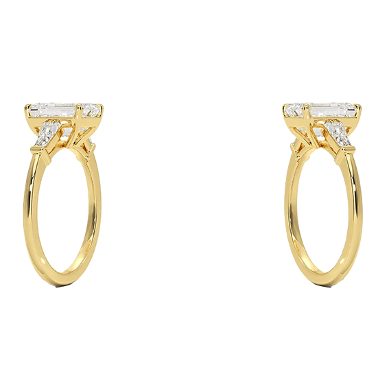 Tapered Baguette Center 3ct E VVS2 Emerald Lab Diamond Engagement Ring Low Profile Single Prong Lab Diamond (EM 4126)