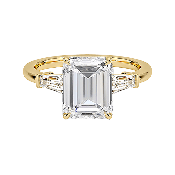Tapered Baguette Center 3ct E VVS2 Emerald Lab Diamond Engagement Ring Low Profile Single Prong Lab Diamond (EM 4126)