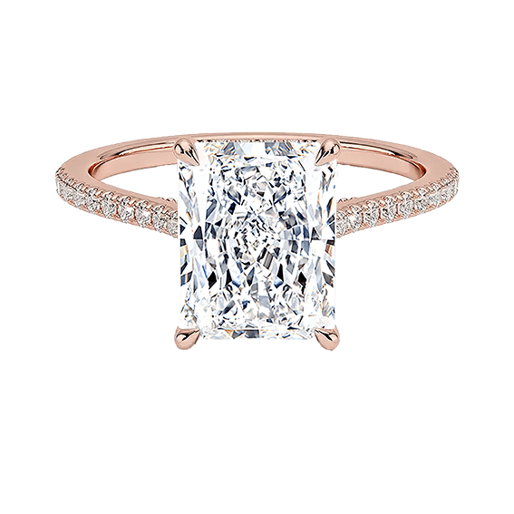 Classic Dawn Four-Prong 14k 3ct E VVS2 Radiant Cut Peve 1/4 Lab Diamond Engagement Ring  (RA 2123)