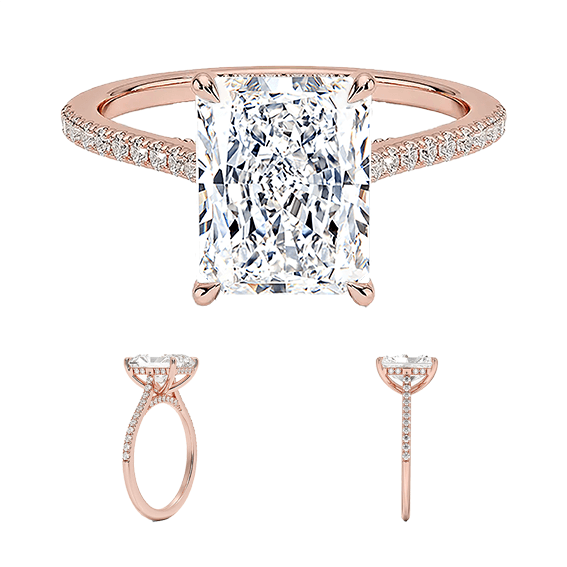 Classic Dawn Four-Prong 14k 3ct E VVS2 Radiant Cut Peve 1/4 Lab Diamond Engagement Ring  (RA 2123)