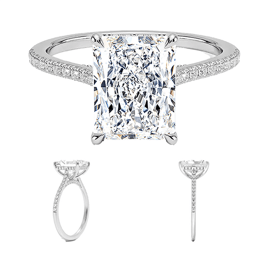 Classic Dawn Four-Prong 14k 3ct E VVS2 Radiant Cut Peve 1/4 Lab Diamond Engagement Ring  (RA 2123)