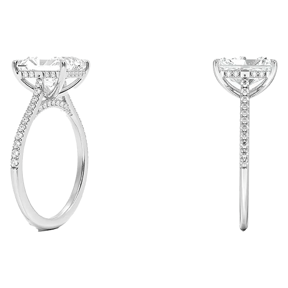 Classic Dawn Four-Prong 14k 3ct E VVS2 Radiant Cut Peve 1/4 Lab Diamond Engagement Ring  (RA 2123)