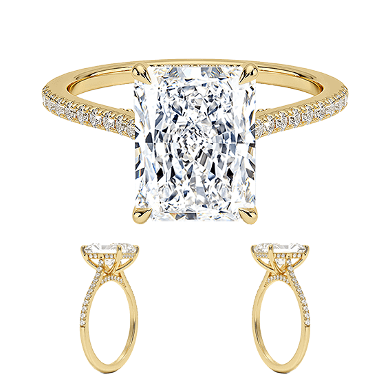 Classic Dawn Four-Prong 14k 3ct E VVS2 Radiant Cut Peve 1/4 Lab Diamond Engagement Ring  (RA 2123)