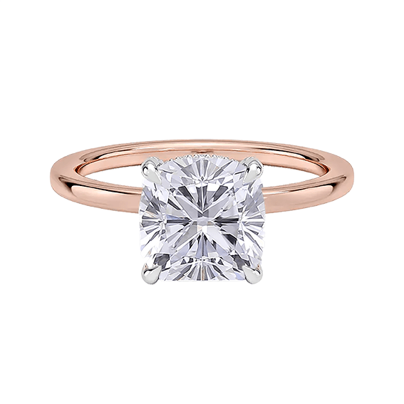 Solitaire 2ct E VVS2  Mixed Metal 2-Tone Cushion Cut Lab Diamond Engagement Ring (CU 5118)