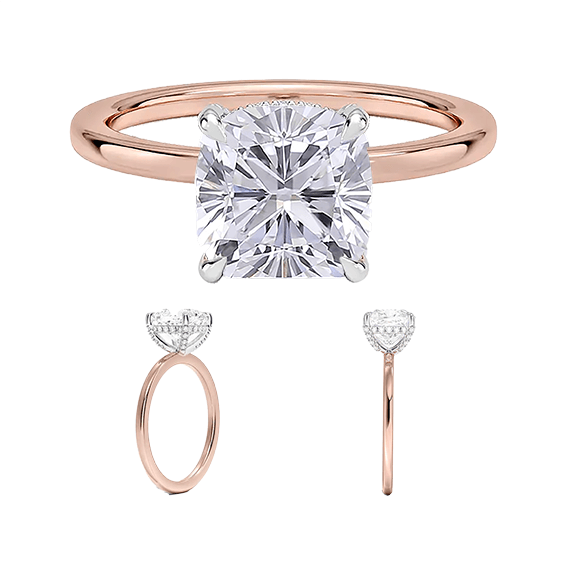 Solitaire 2ct E VVS2  Mixed Metal 2-Tone Cushion Cut Lab Diamond Engagement Ring (CU 5118)