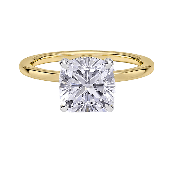 Solitaire 2ct E VVS2  Mixed Metal 2-Tone Cushion Cut Lab Diamond Engagement Ring (CU 5118)