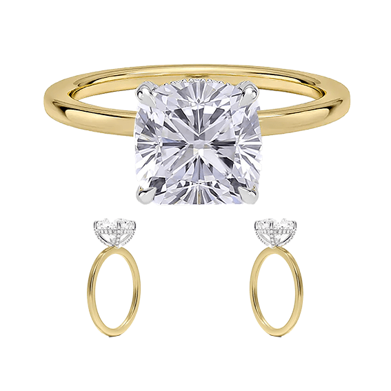 Solitaire 2ct E VVS2  Mixed Metal 2-Tone Cushion Cut Lab Diamond Engagement Ring (CU 5118)