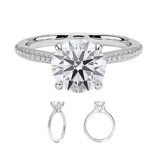 Classic 14K Center Stone 2ct E VVS2 Hidden Halo Four Prong Brilliand Round Lab Diamond Engagement Ring (RD 1153)