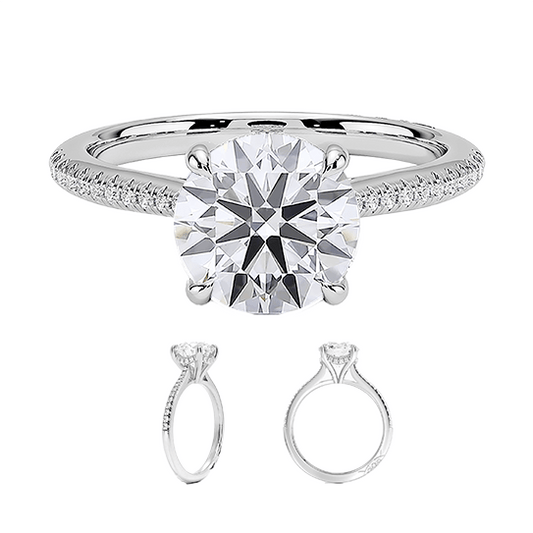 Classic 14K Center Stone 2ct E VVS2 Hidden Halo Four Prong Brilliand Round Lab Diamond Engagement Ring (RD 1153)