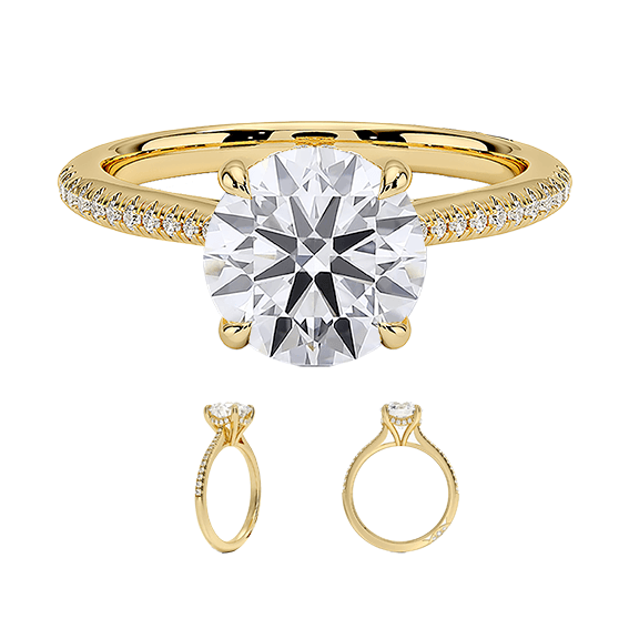 Classic 14K Center Stone 2ct E VVS2 Hidden Halo Four Prong Brilliand Round Lab Diamond Engagement Ring (RD 1153)