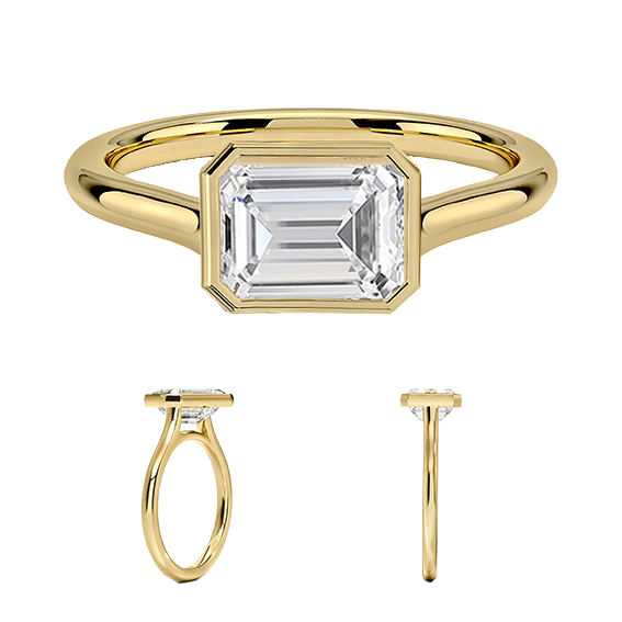 14k 2.5ct E VVS2  East-West Bezel Solitaire Engagement Ring Emerald Cut Plain Engagement Ring Lab Diamond (EM 4120)