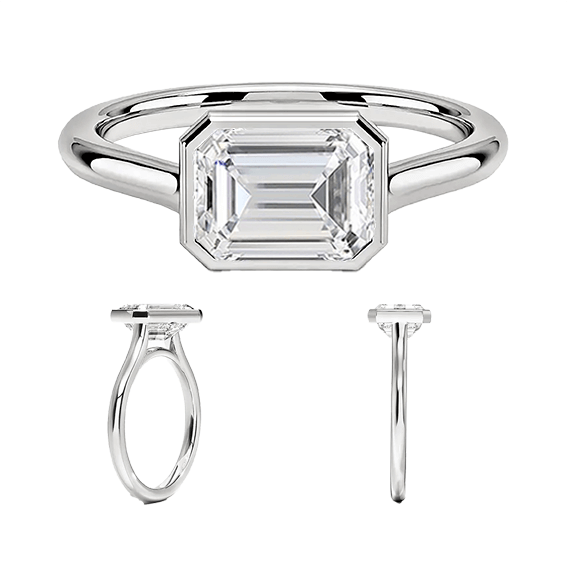 14k 2.5ct E VVS2  East-West Bezel Solitaire Engagement Ring Emerald Cut Plain Engagement Ring Lab Diamond (EM 4120)
