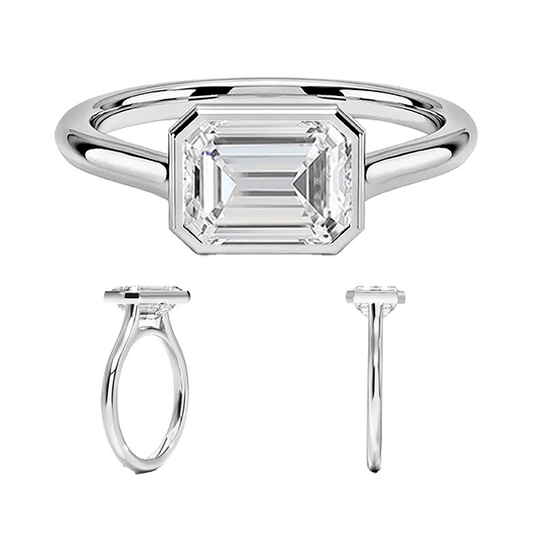 14k 2.5ct E VVS2  East-West Bezel Solitaire Engagement Ring Emerald Cut Plain Engagement Ring Lab Diamond (EM 4120)