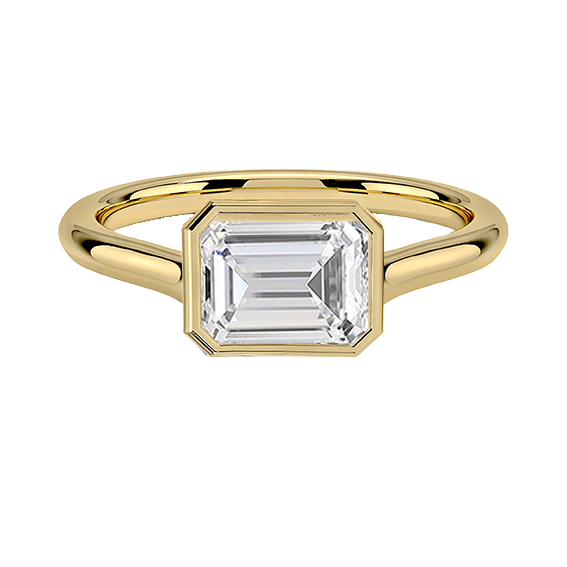 14k 2.5ct E VVS2  East-West Bezel Solitaire Engagement Ring Emerald Cut Plain Engagement Ring Lab Diamond (EM 4120)