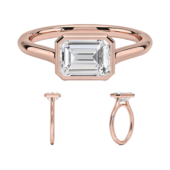 14k 2.5ct E VVS2  East-West Bezel Solitaire Engagement Ring Emerald Cut Plain Engagement Ring Lab Diamond (EM 4120)