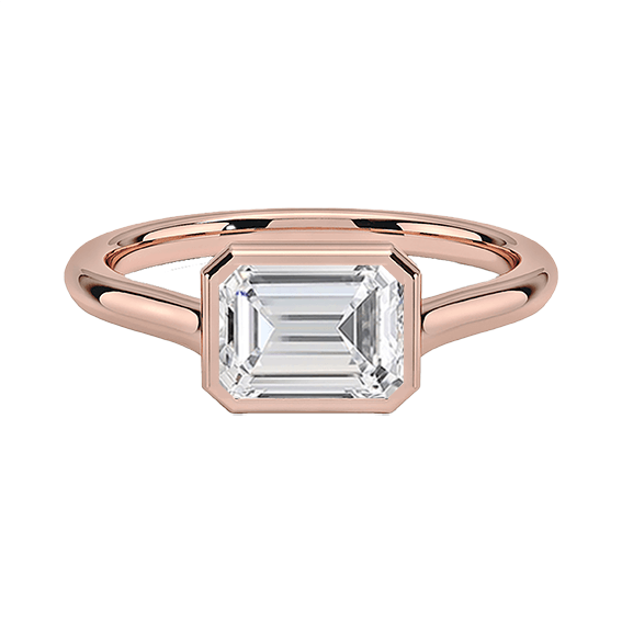 14k 2.5ct E VVS2  East-West Bezel Solitaire Engagement Ring Emerald Cut Plain Engagement Ring Lab Diamond (EM 4120)