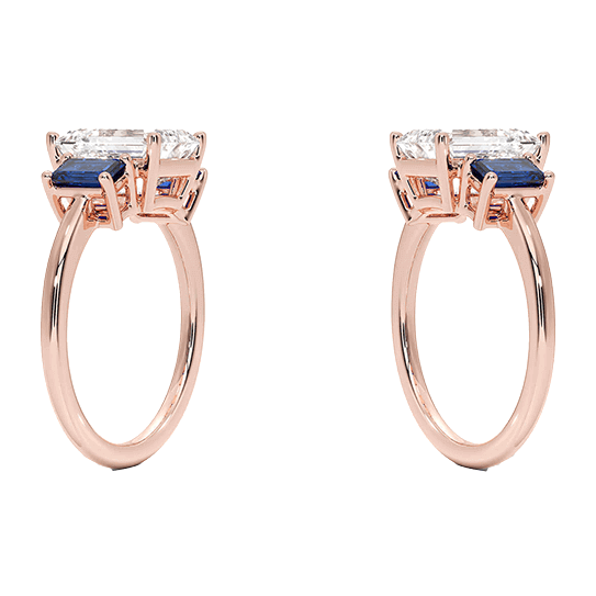 Luxe Rhiannon Three Stone center 4ct f vs1 lab emerald cut diamond with lab blue baguette Sapphire Engagement Ring (EM 4138)