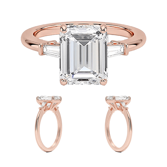 Tapered Baguette 2ct E VVS2 Emerald Three Stone Diamond Engagement Ring Low Profile Lab Diamond (EM 4125)