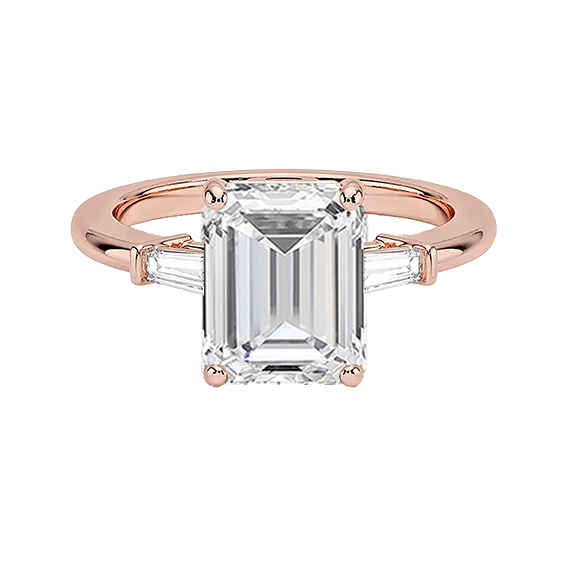 Tapered Baguette 2ct E VVS2 Emerald Three Stone Diamond Engagement Ring Low Profile Lab Diamond (EM 4125)