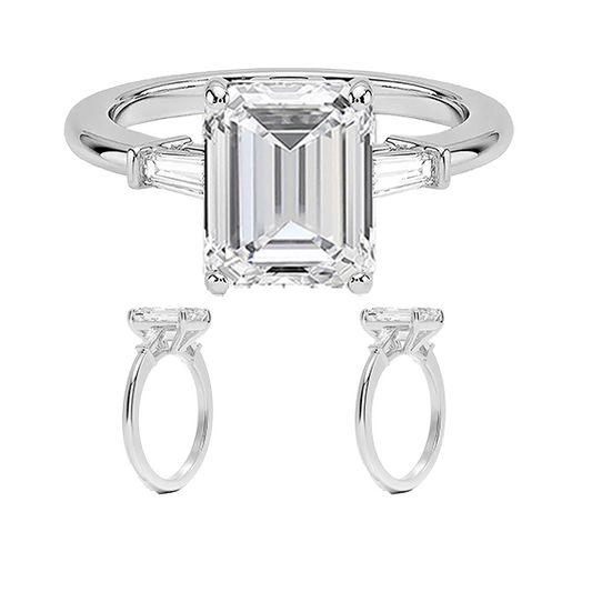Tapered Baguette 2ct E VVS2 Emerald Three Stone Diamond Engagement Ring Low Profile Lab Diamond (EM 4125)