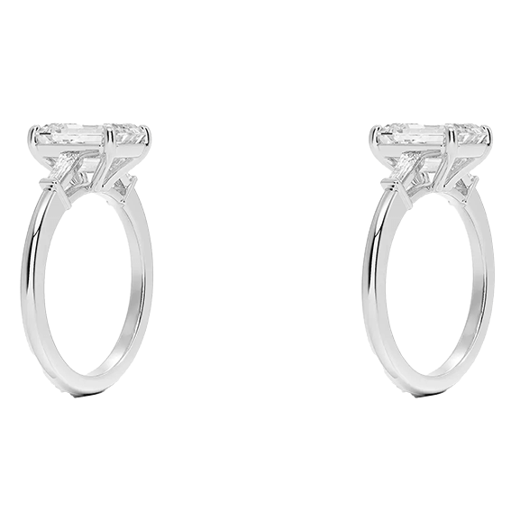 Tapered Baguette 2ct E VVS2 Emerald Three Stone Diamond Engagement Ring Low Profile Lab Diamond (EM 4125)