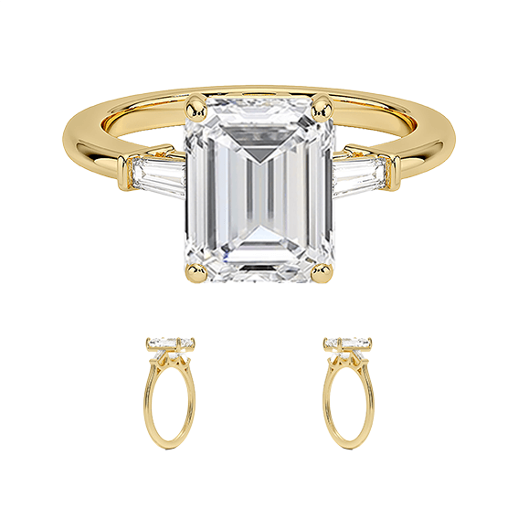 High Profile 2.5ct E VVS2  Emerald Tapered Baguette Diamond Engagement Ring Lab Diamond (EM 4121)