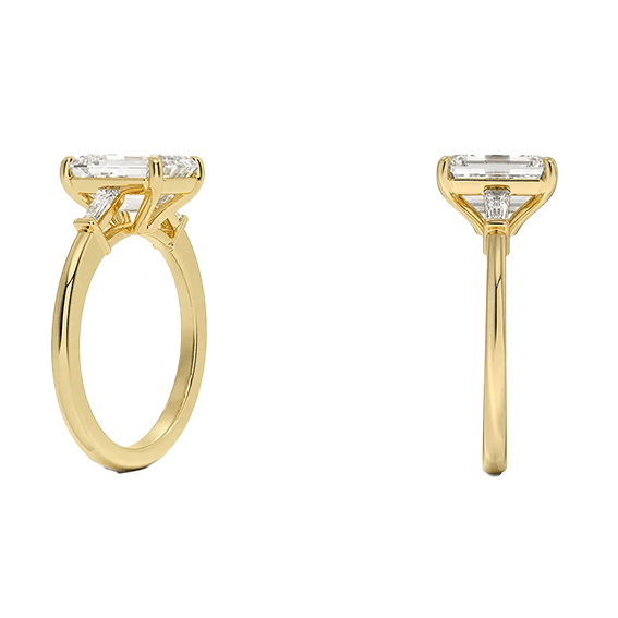 Tapered Baguette 2ct E VVS2 Emerald Three Stone Diamond Engagement Ring Low Profile Lab Diamond (EM 4125)