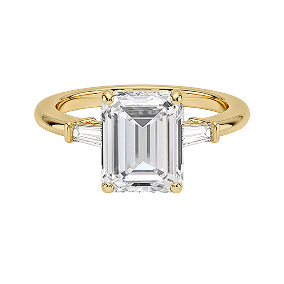 Tapered Baguette 2ct E VVS2 Emerald Three Stone Diamond Engagement Ring Low Profile Lab Diamond (EM 4125)