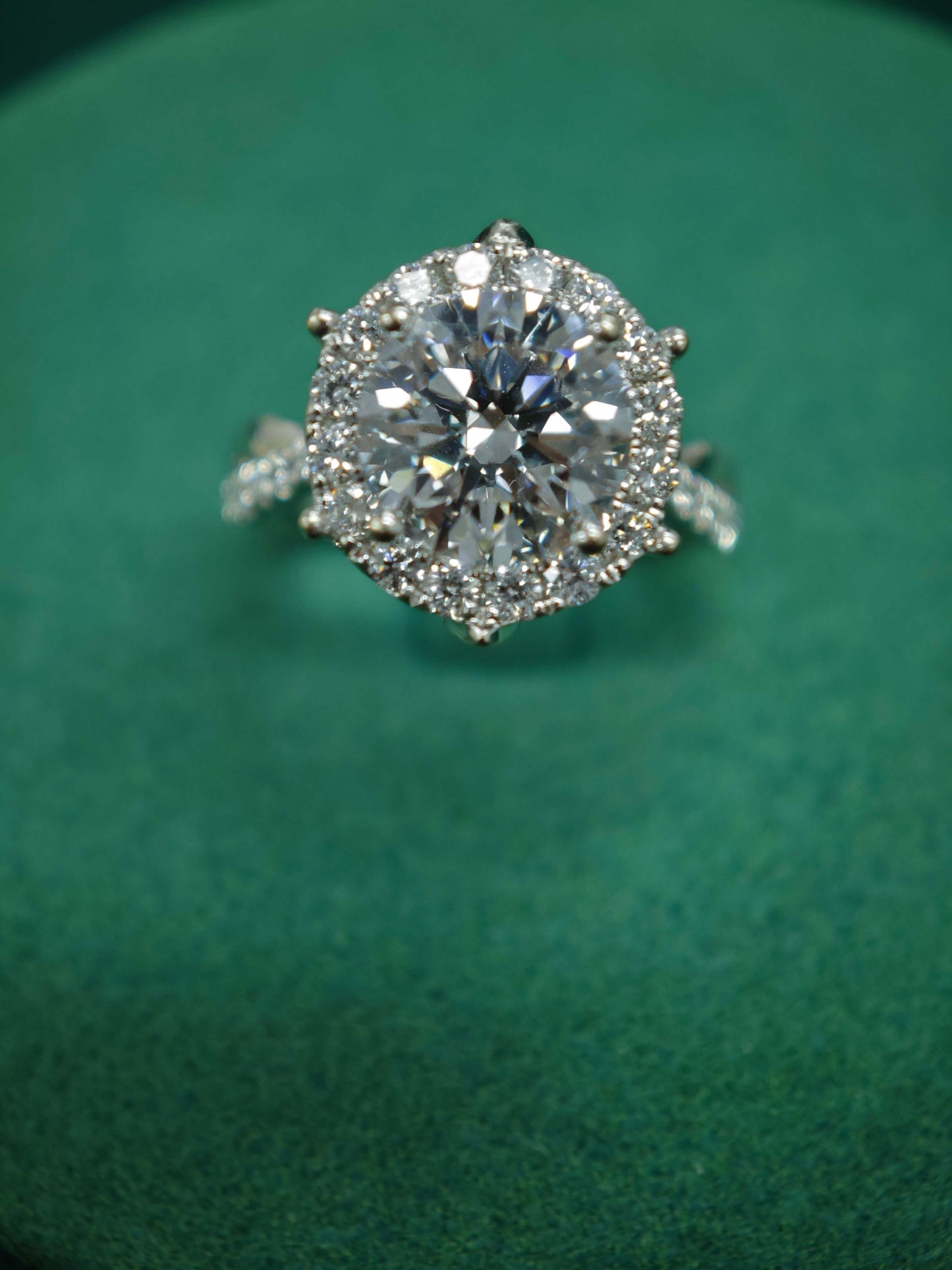 18K White Gold 3ct Lab Diamond Halo Engagement Ring: Pavé Twisted Band ( ROX 838 )