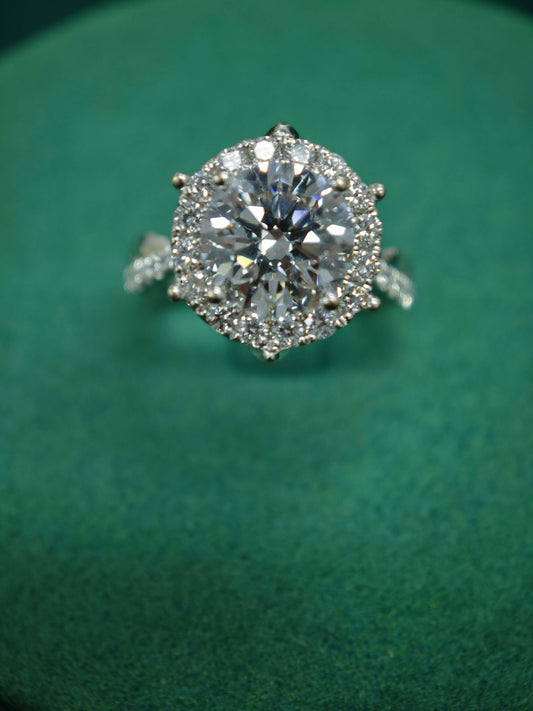 18K White Gold 3ct Lab Diamond Halo Engagement Ring: Pavé Twisted Band ( ROX 838 )
