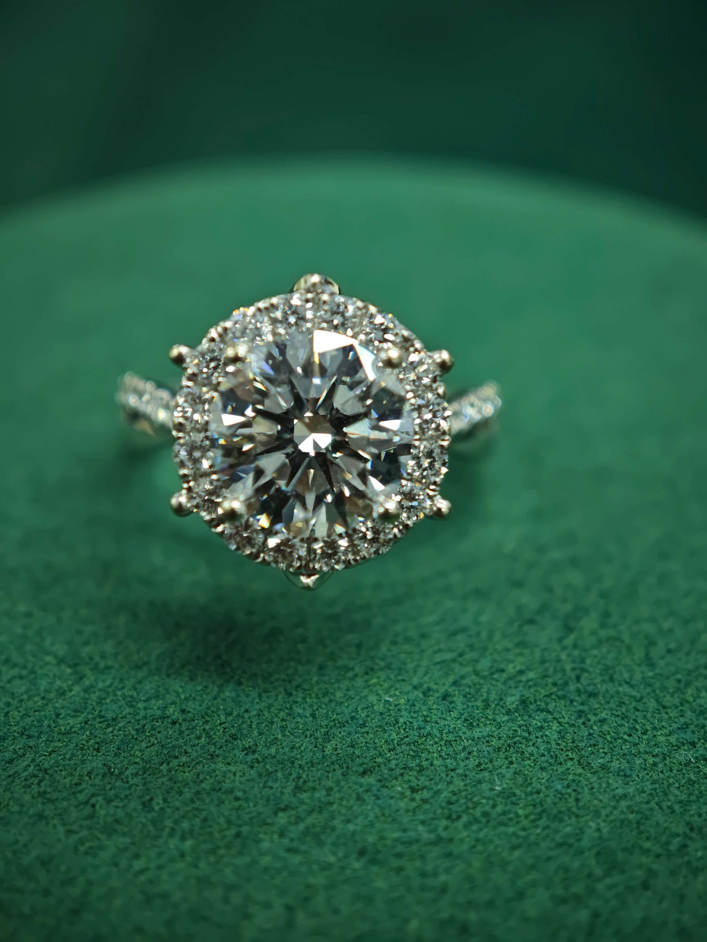 18K White Gold 3ct Lab Diamond Halo Engagement Ring: Pavé Twisted Band ( ROX 838 )
