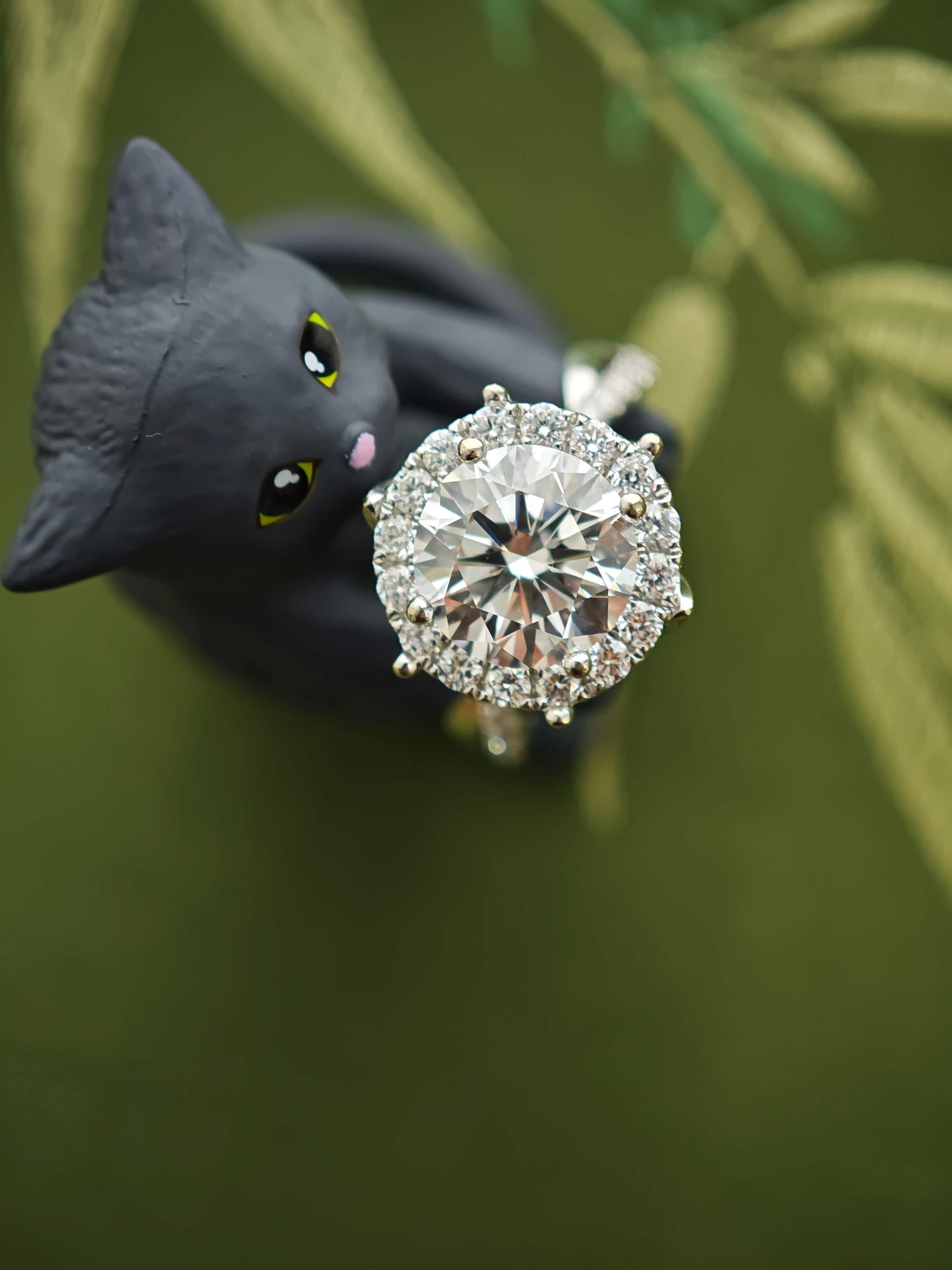 18K White Gold 3ct Lab Diamond Halo Engagement Ring: Pavé Twisted Band ( ROX 838 )