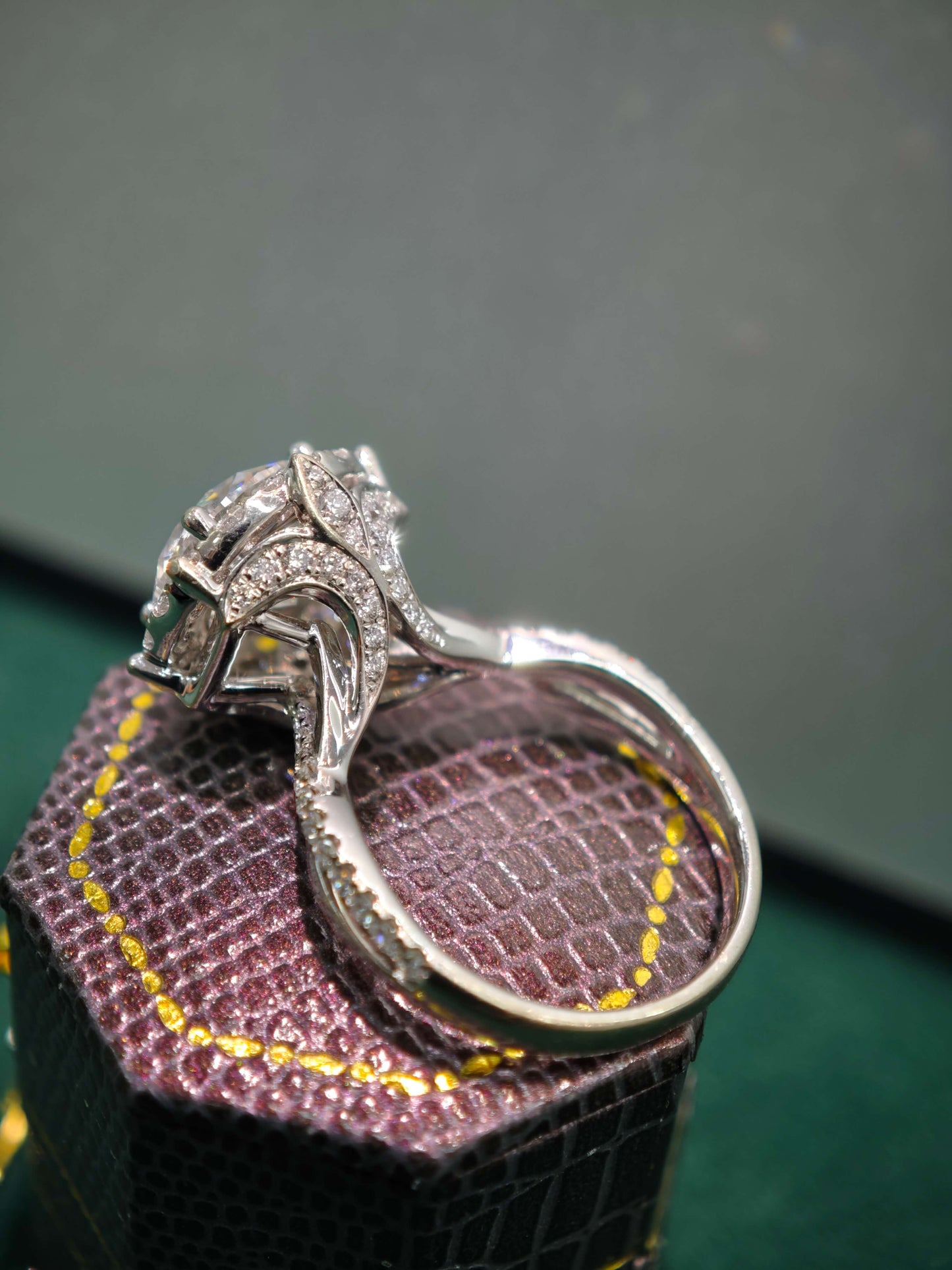 18K White Gold 3ct Lab Diamond Halo Engagement Ring: Pavé Twisted Band ( ROX 838 )