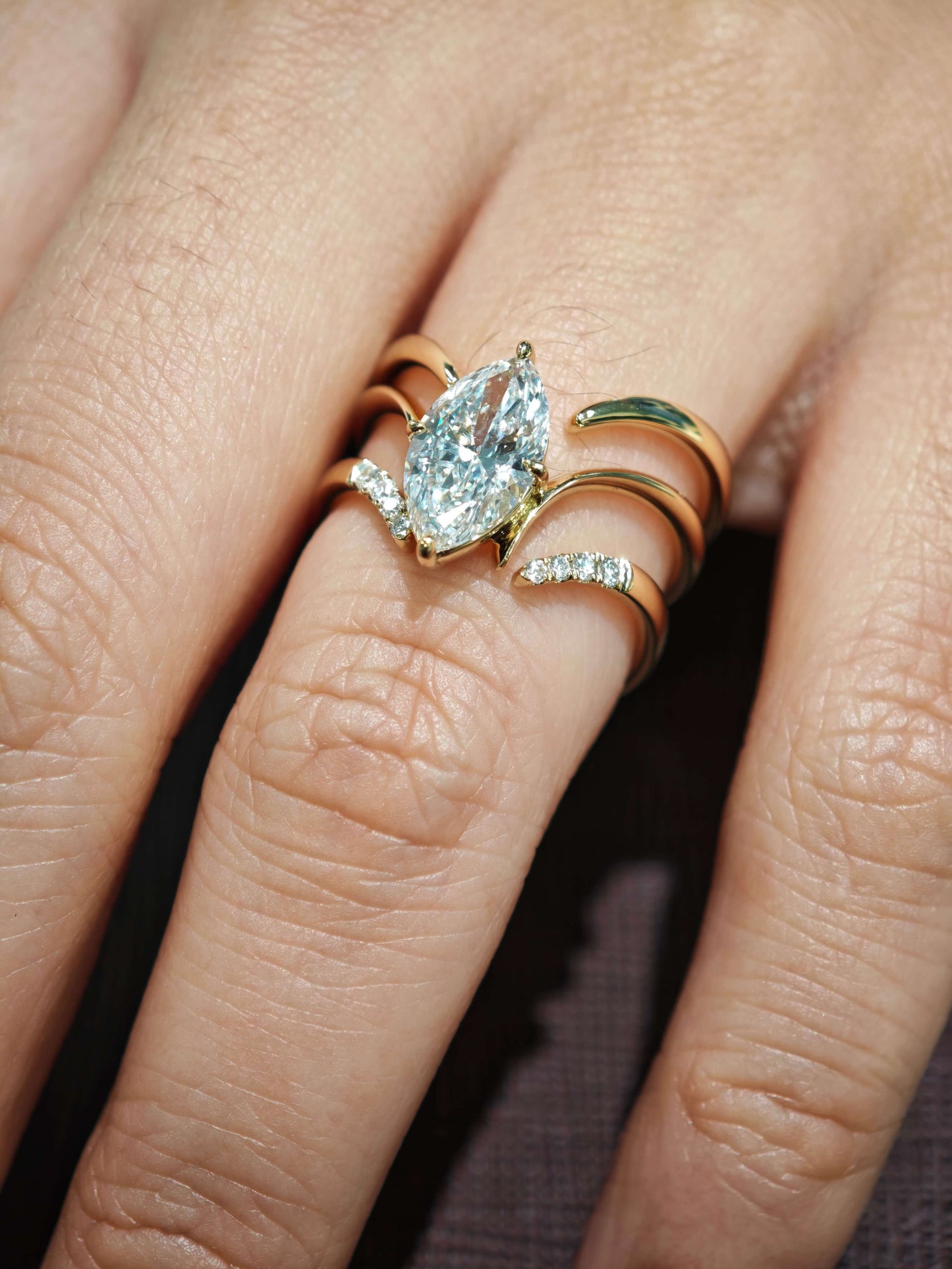 14K Gold V-Shape Lab Marquise Diamond Ring Trio 1.5ct F vs1  (MARX 8120)