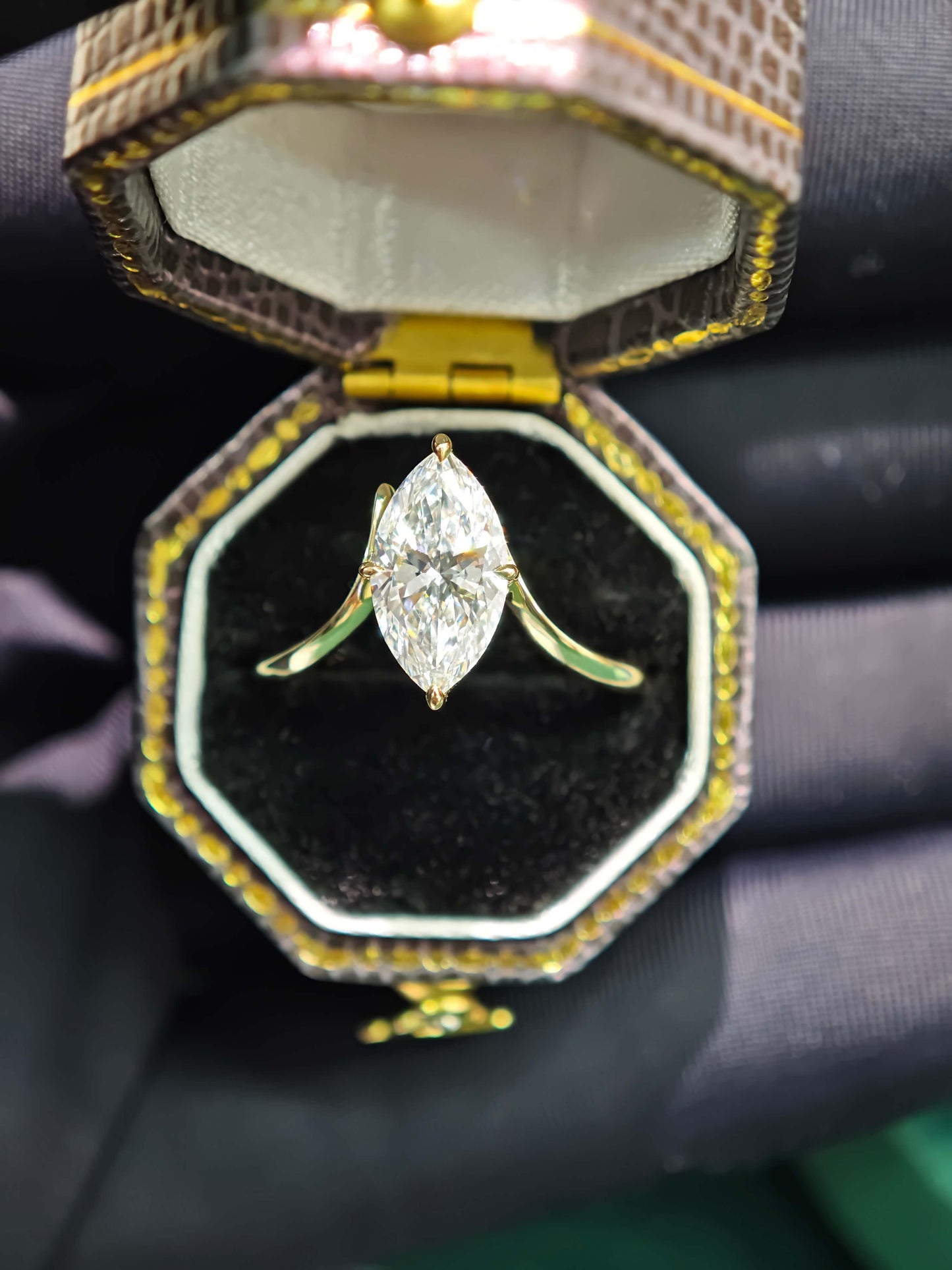 14K Gold V-Shape Lab Marquise Diamond Ring Trio 1.5ct F vs1  (MARX 8120)