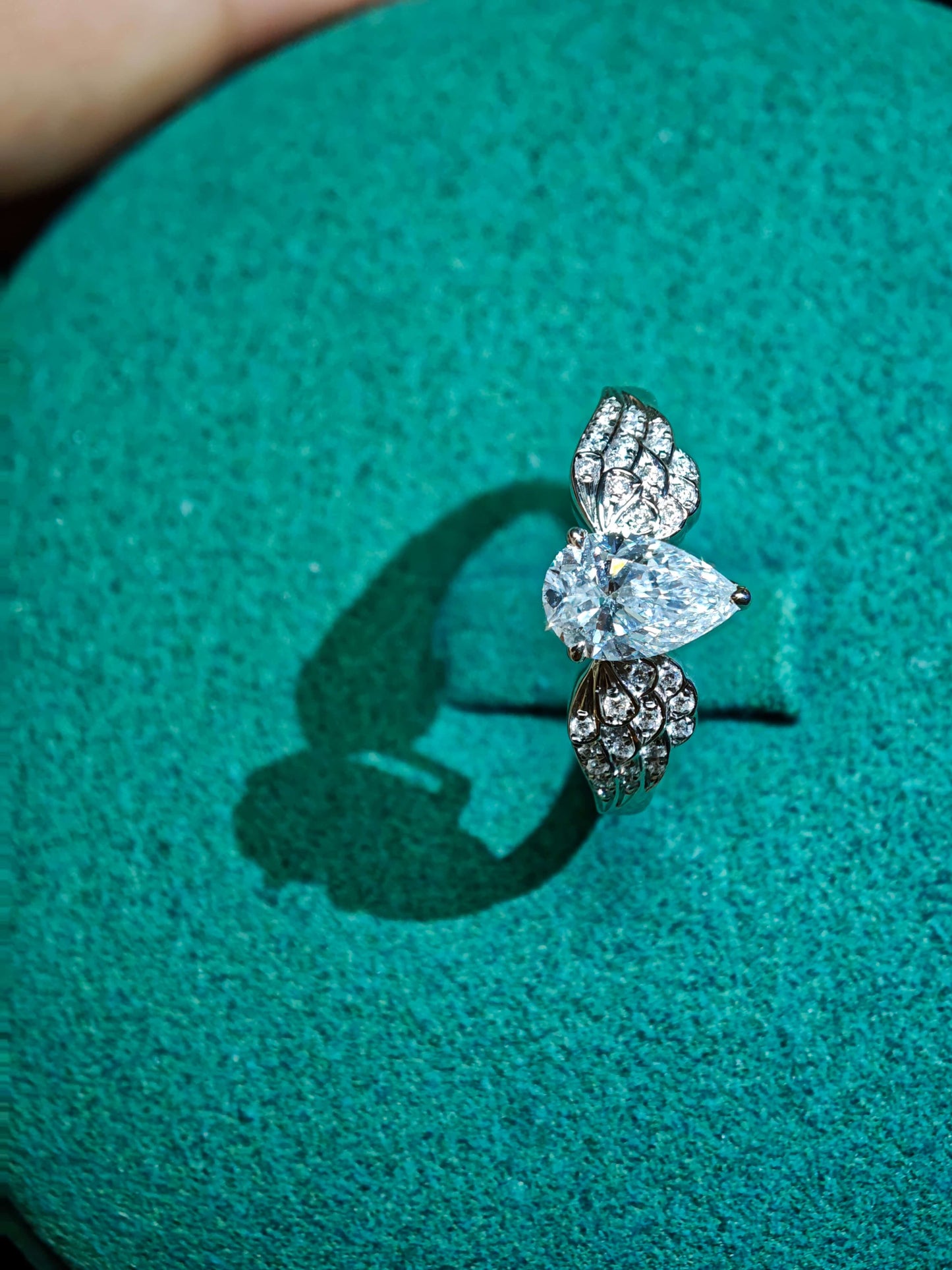 0.84CT Pear-Shaped Water Drop shape Diamond Wing Shank Engagement Ring in 14K Gold with 0.115TCW Side Stones (PEX 008)