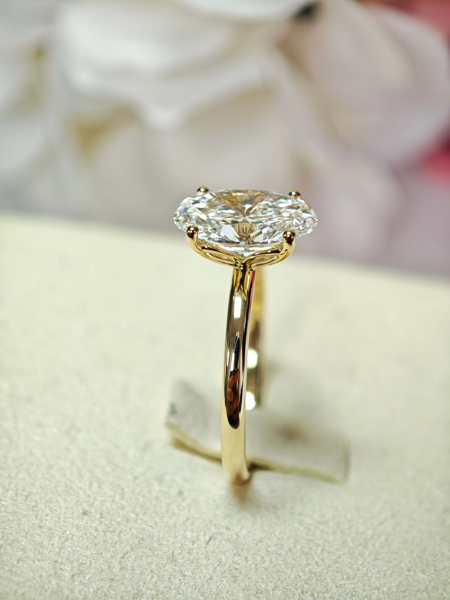 3CT Oval Lab-Grown Diamond Ring with Petal Setting in 14K Gold   (OVX 0012)