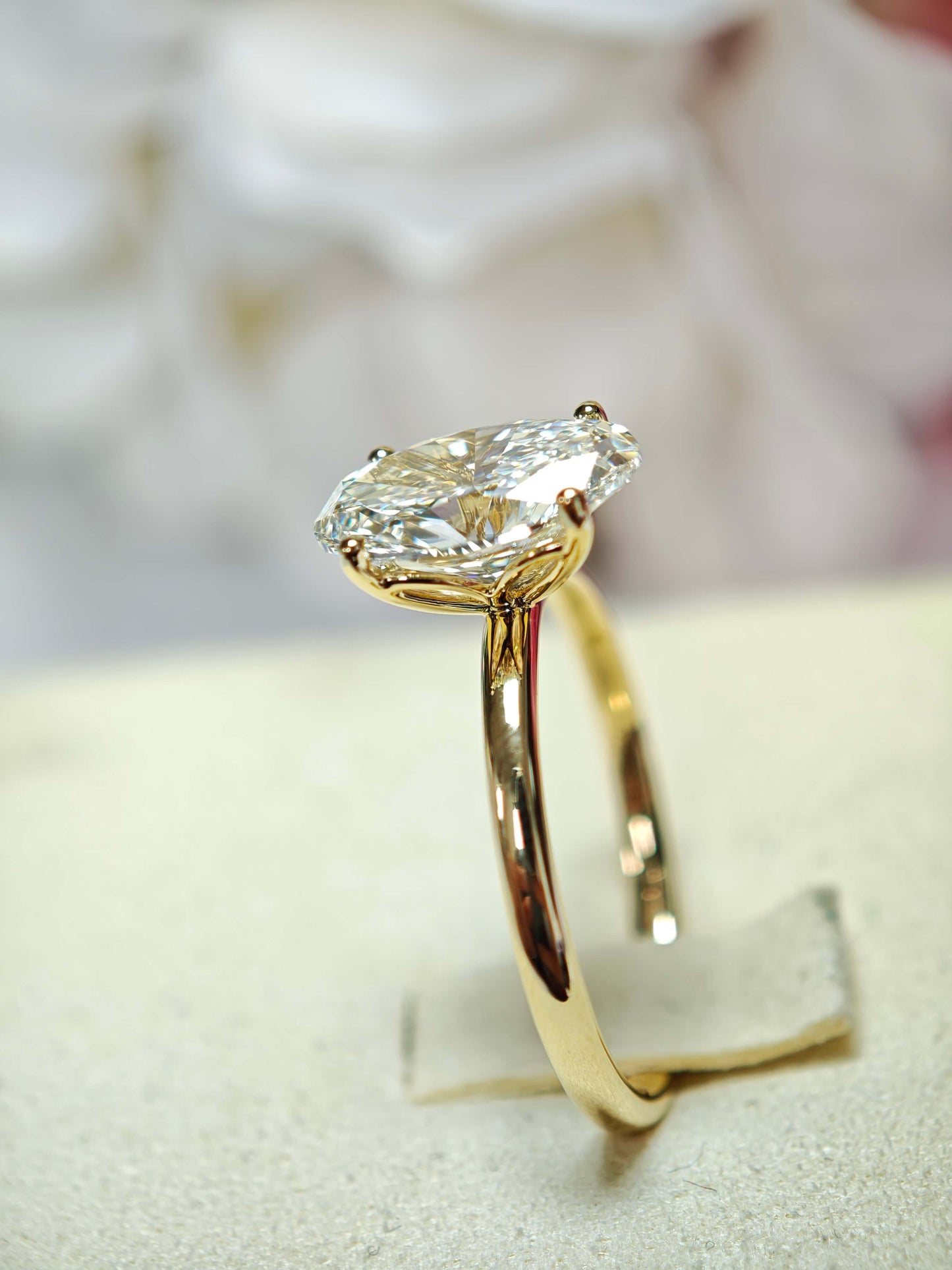 3CT Oval Lab-Grown Diamond Ring with Petal Setting in 14K Gold   (OVX 0012)