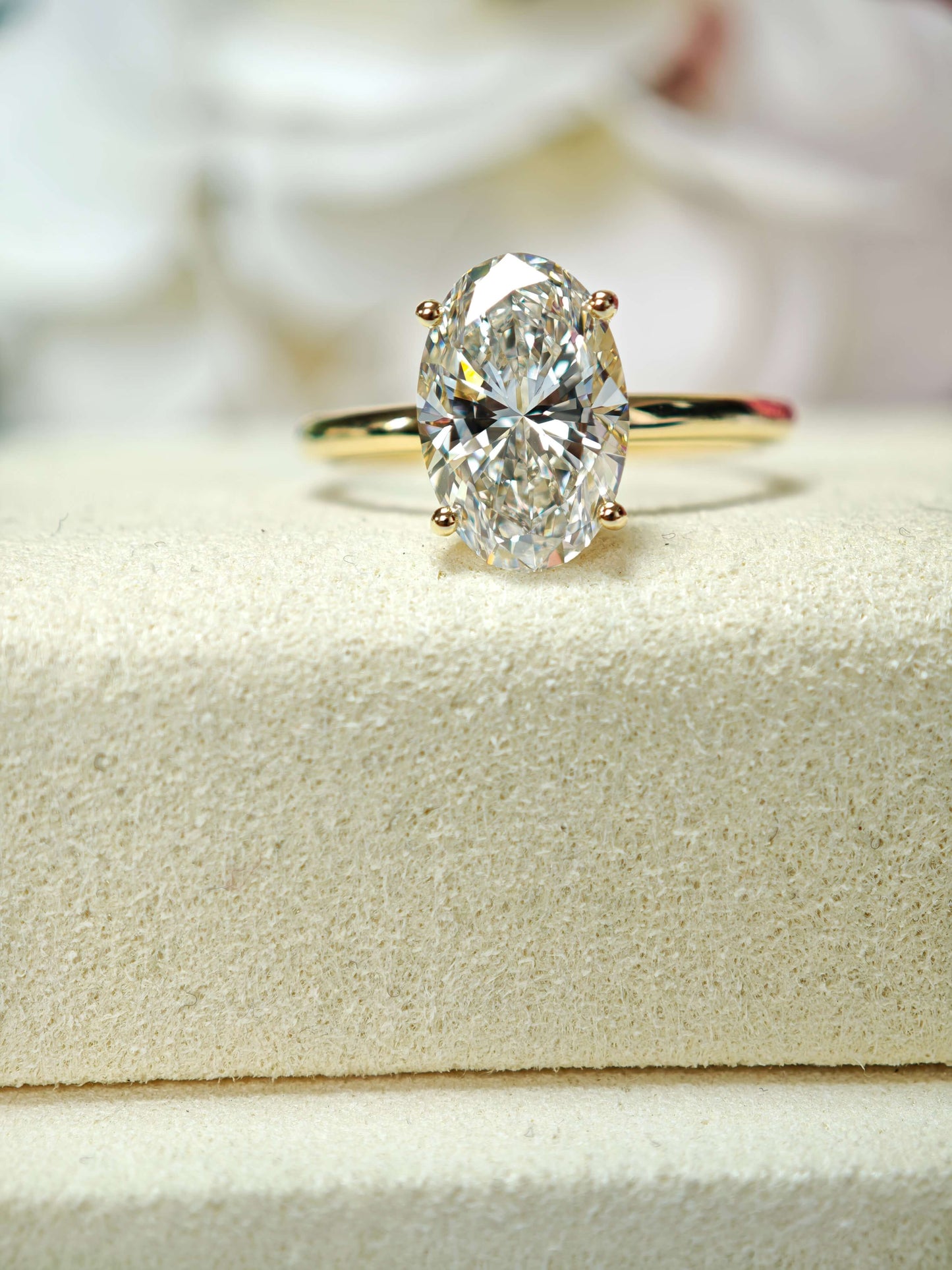 3CT Oval Lab-Grown Diamond Ring with Petal Setting in 14K Gold   (OVX 0012)