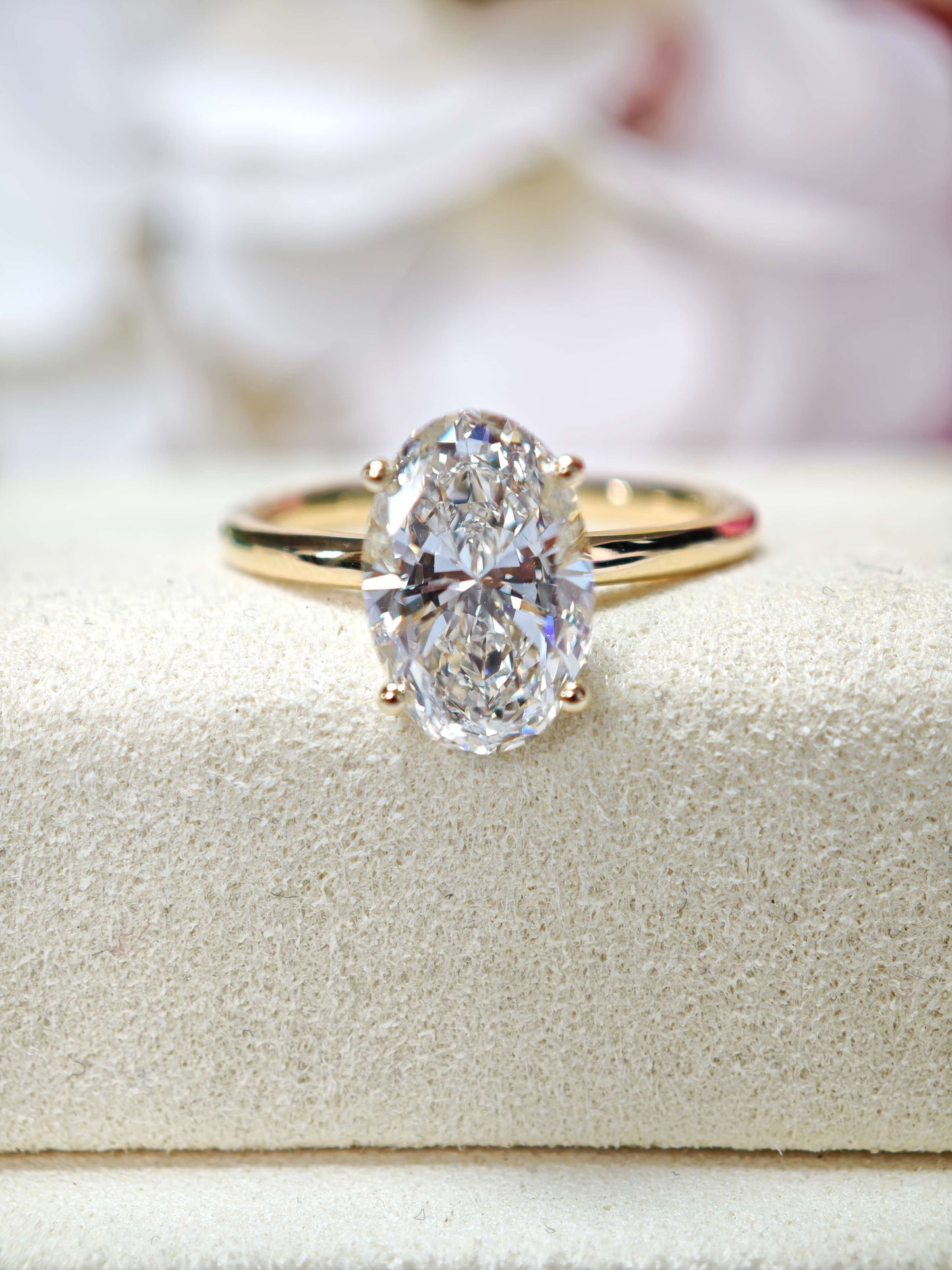 3CT Oval Lab-Grown Diamond Ring with Petal Setting in 14K Gold   (OVX 0012)