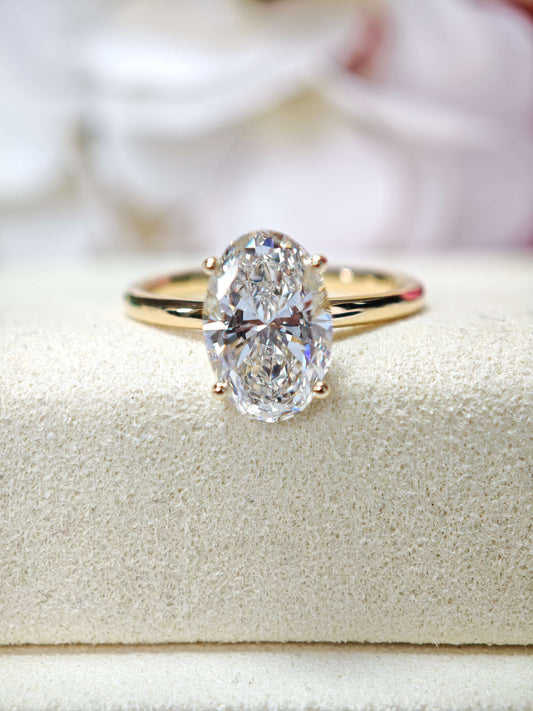 3CT Oval Lab-Grown Diamond Ring with Petal Setting in 14K Gold   (OVX 0012)