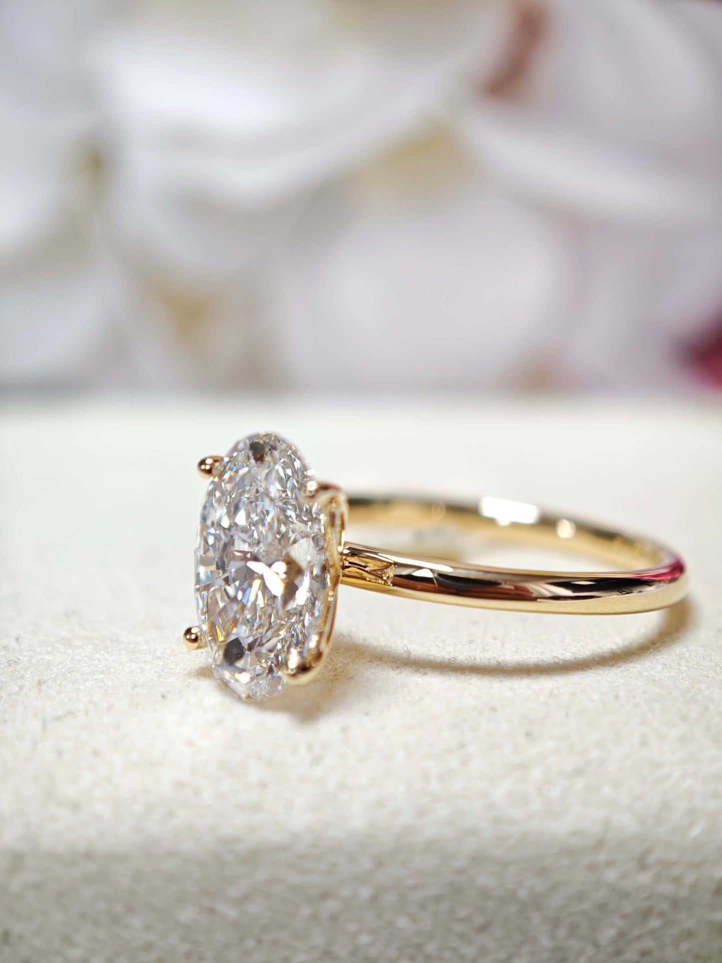 3CT Oval Lab-Grown Diamond Ring with Petal Setting in 14K Gold   (OVX 0012)