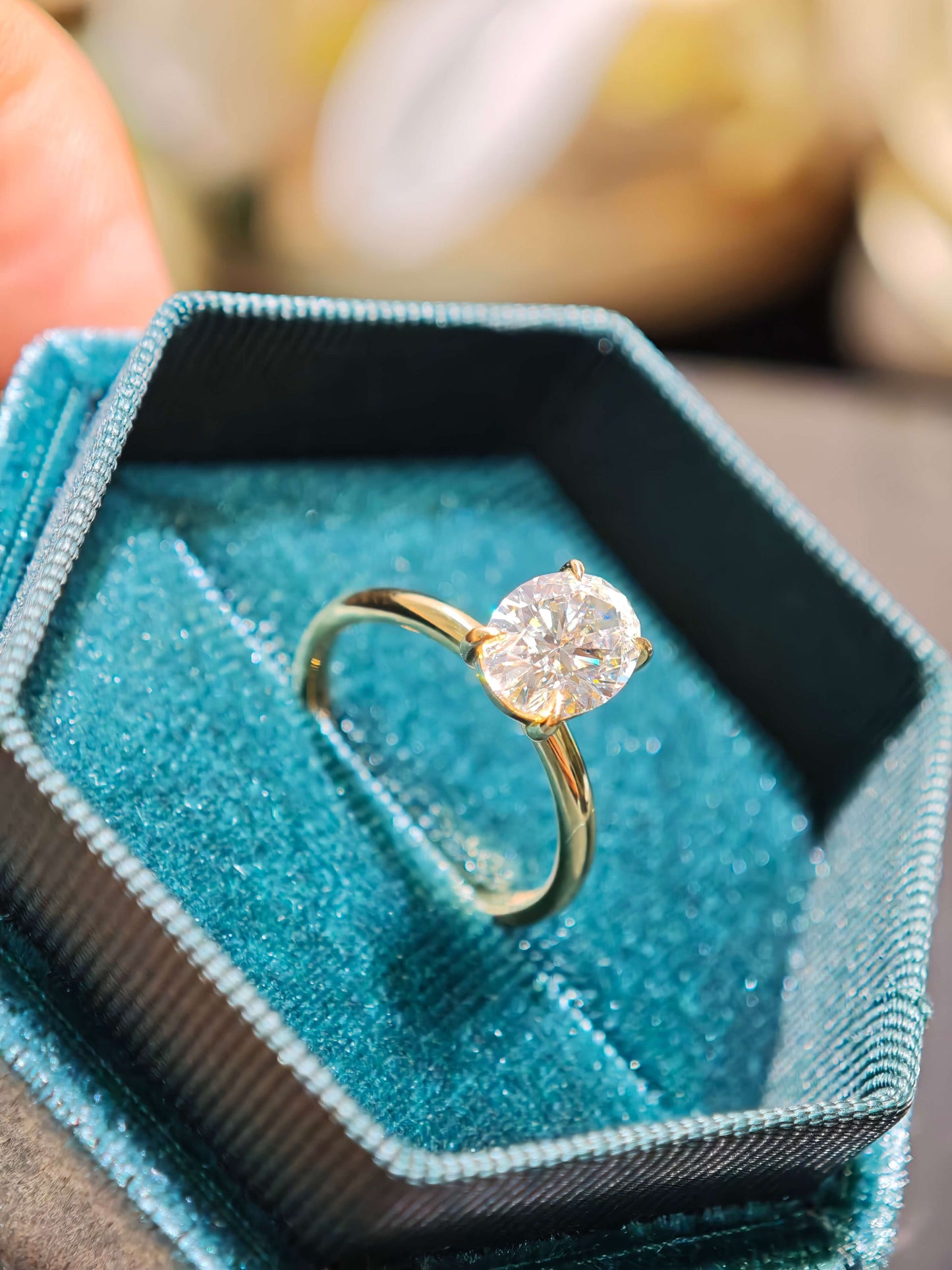 1.55ct D VVS2 Lab Grown Oval Diamond 14K Yellow Gold 1.8mm Band Width Engagement Ring IGI Certificate Plaint Setting Solitaire Diamond Ring (OVX 0084)