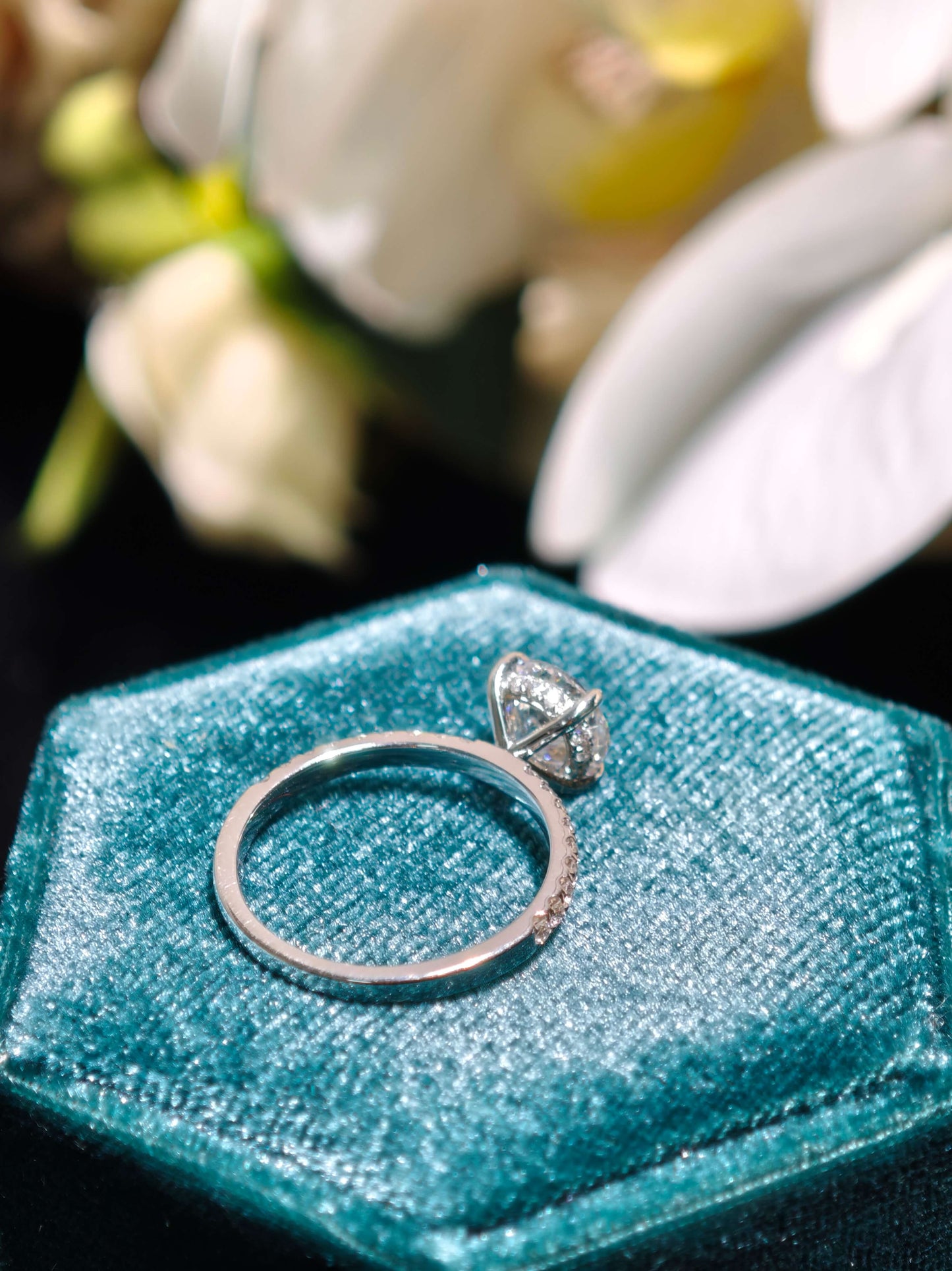 1.5ct Hidden Halo Lab Diamond Round Brilliant Cut 14k White Gold Ring: Hidden Halo, Engagement Ring, Paved Band IGI Certified ( ROX 0890 )