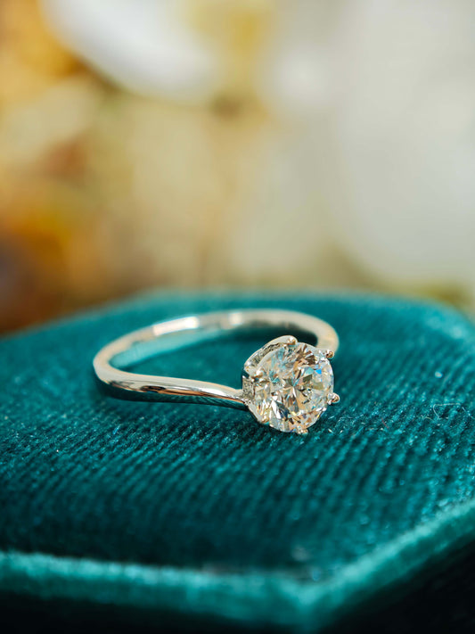 0.75 Lab Grown Diamond Engagement Ring: Handmade 14K Yellow Gold Twisted Band ( ROX 0893 )