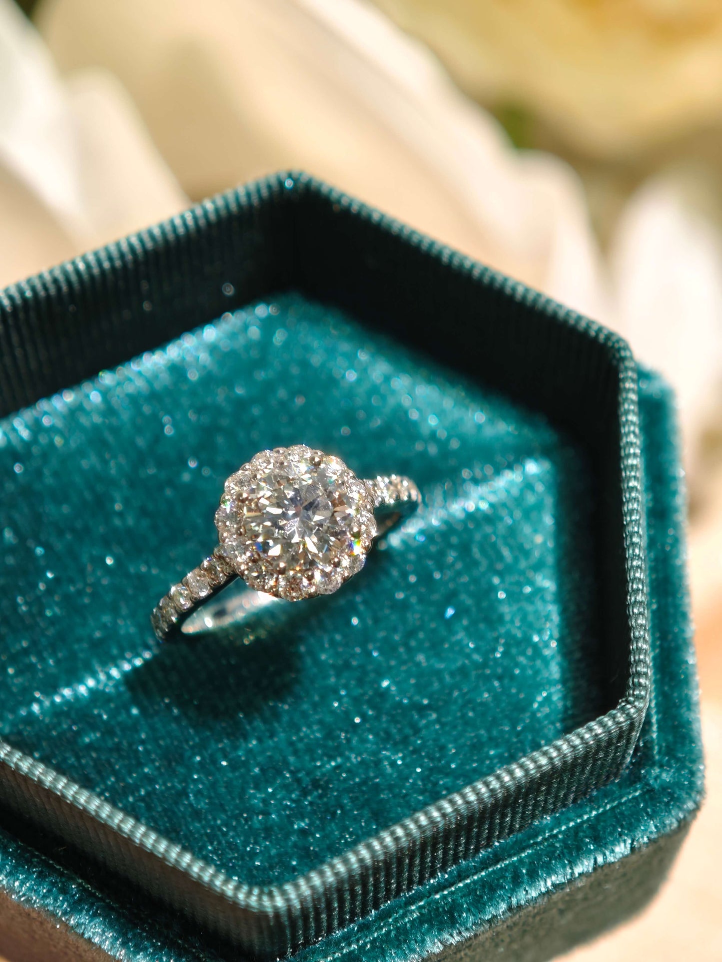 1ct D VVS2 Round Brilliant Cut Halo Ring Lab Grown Diamond Engagement Ring ( ROX 0898 )