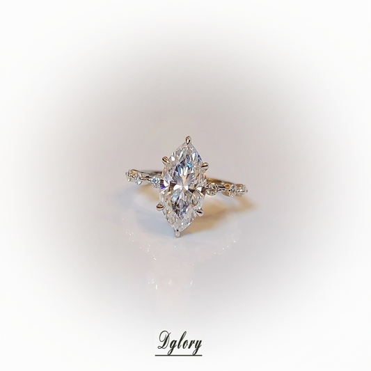 Moissanite 14K 3CT Marquise 7x14mm side moissanite with 3 Moissanite Stones spaced out, Engagement Ring, GRA Certified, Hidden Halo ,6-Prong
