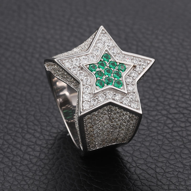 Classic Men's Green Star Moissanite Ring S925 Sterling Silver (BMS124)